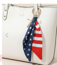 Load image into Gallery viewer, American USA Scarf Fabric Cross Freshwater Pearl Charm Keychain Bag Charm