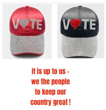 Load image into Gallery viewer, VOTE - Embellished Hat Rhinestone Hat -Red or Black