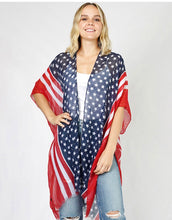 Load image into Gallery viewer, Patriotic flowing Vest / Kimono Poncho. 5 different styles to choose  from . One of our #1 Seller’s !