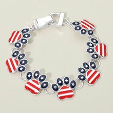 Load image into Gallery viewer, American USA Flag Patriotic Paw Charm Link Magnetic Bracelet - Silver or Gold