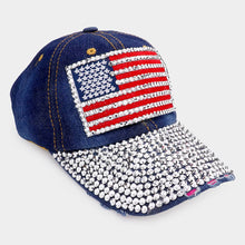 Load image into Gallery viewer, American USA Flag Studded Bling Baseball Hat