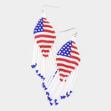 Load image into Gallery viewer, USA Flag Seed Beaded Fringe Earrings