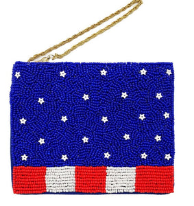 American Flag Bead Seed Mini Pouch