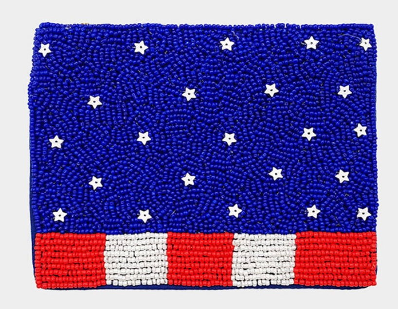 American Flag Bead Seed Mini Pouch