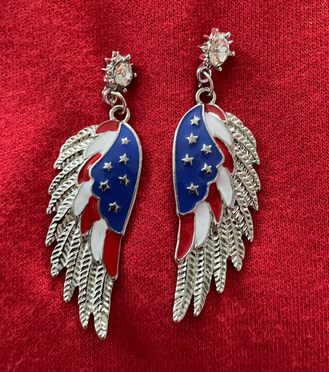 American Flag Angel Wing Earrings