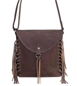 Brown Leather Fringe Concealed Carry Hand Bag