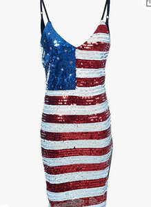 Patriotic spaghetti sleeve sequin dress look Trump Girl Shop Patriotic spaghetti sleeve sequin dress look Trump Girl Shop