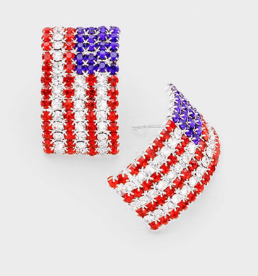 SALE -American Flag Crystal Pave Earrings