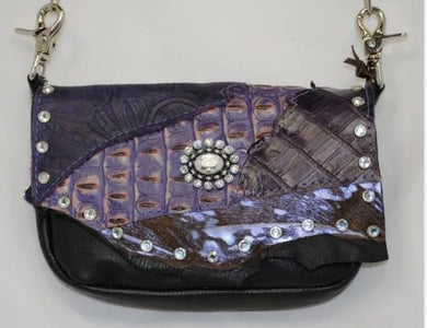 Black/Purple Leather Concealed Carry Hand Bag