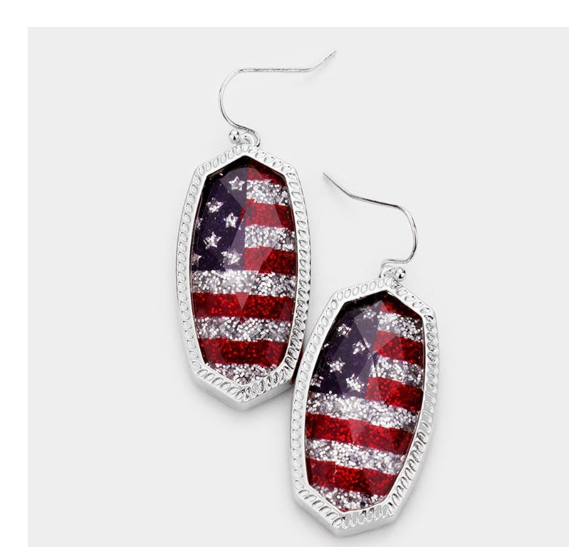 Sparkle Dangle American Flag Earrings