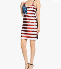 Load image into Gallery viewer, Patriotic spaghetti sleeve sequin dress look