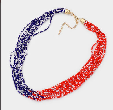 SALE -Bead Seed Patriotic Necklace
