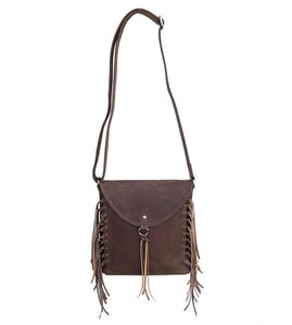 Brown Leather Fringe Concealed Carry Hand Bag