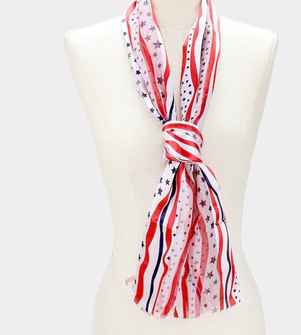 Stars, & Stripes Ladies Scarf - Choice of color- Red or white
