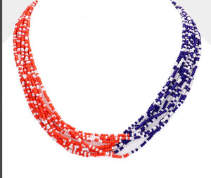 SALE -Bead Seed Patriotic Necklace