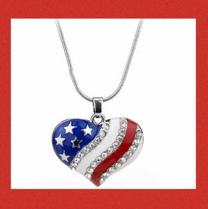 American Flag Crystal Star or Heart  Necklace