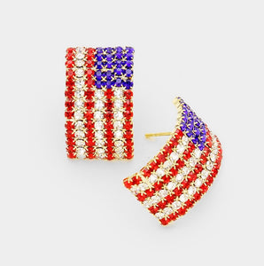 SALE -American Flag Crystal Pave Earrings
