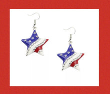 Load image into Gallery viewer, American Flag Heart /Star Crystal Earrings