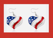 Load image into Gallery viewer, American Flag Heart /Star Crystal Earrings