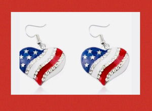 American Flag Heart /Star Crystal Earrings