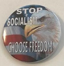 Stop socialism choose freedom button.